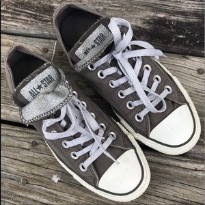 - Converse Sz 5 Metallic Gray Double Tongue Sneakers! EUC!